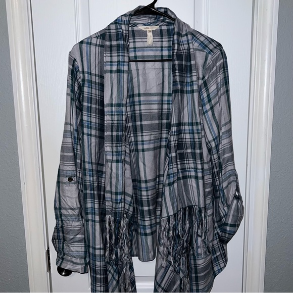Matilda Jane Blue Fringe Flannel Cardigan Size M - Picture 2 of 6